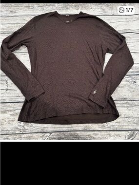 SMARTWOOL Women's Brown Merino Wool Long Sleeve Stretch V-Neck Baselayer Size LG